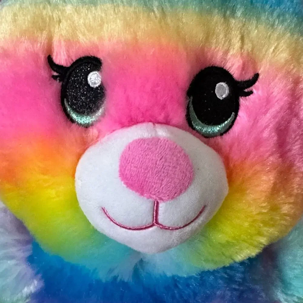 Build-A-Bear Rainbow Stripe Sparkle Bear Plush Pink Nose Prism Feet, Ear